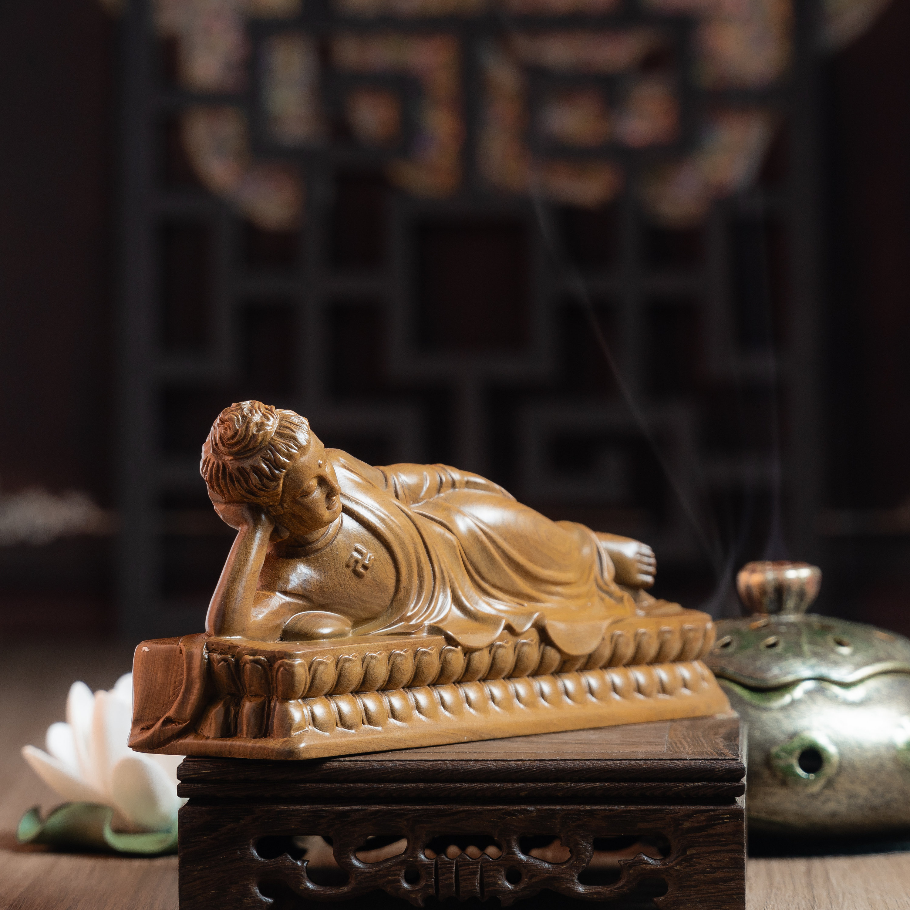 Wooden Nirvana Buddha Statue, Reclining Buddha, Laying Buddha