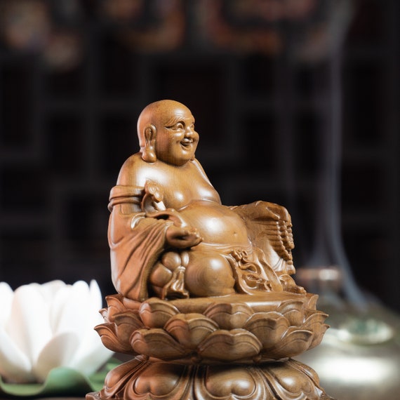 Happy Buddha Laughing Buddha Statue, Maitreya Buddha, Wooden