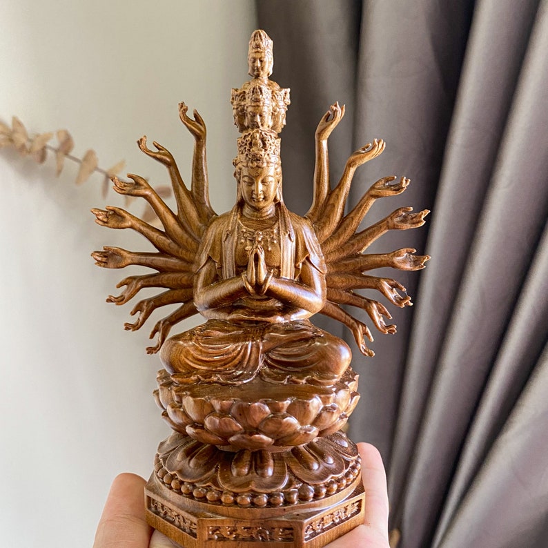 Thousand Hands Guan Yin Bodhisattva Statue Sitting on Lotus Etsy