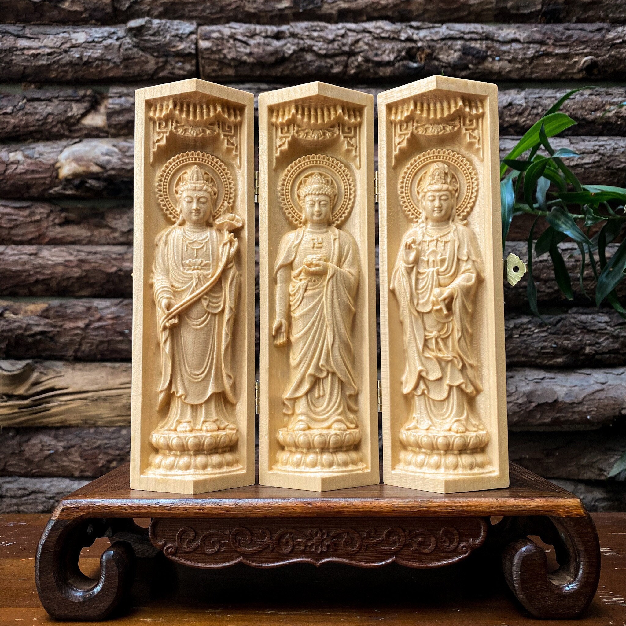 Buddhist Portable Folding Altar, Three Saints of West 8'' High
