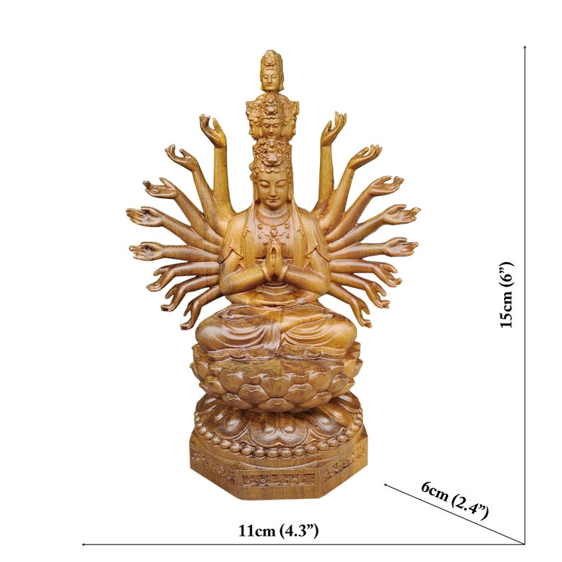Thousand Hands Guan Yin Bodhisattva Statue Sitting on Lotus Etsy