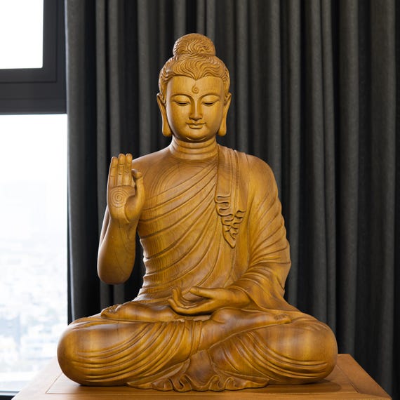 20 Inch Wooden Shakyamuni Buddha Statue - Meditating Gautama in