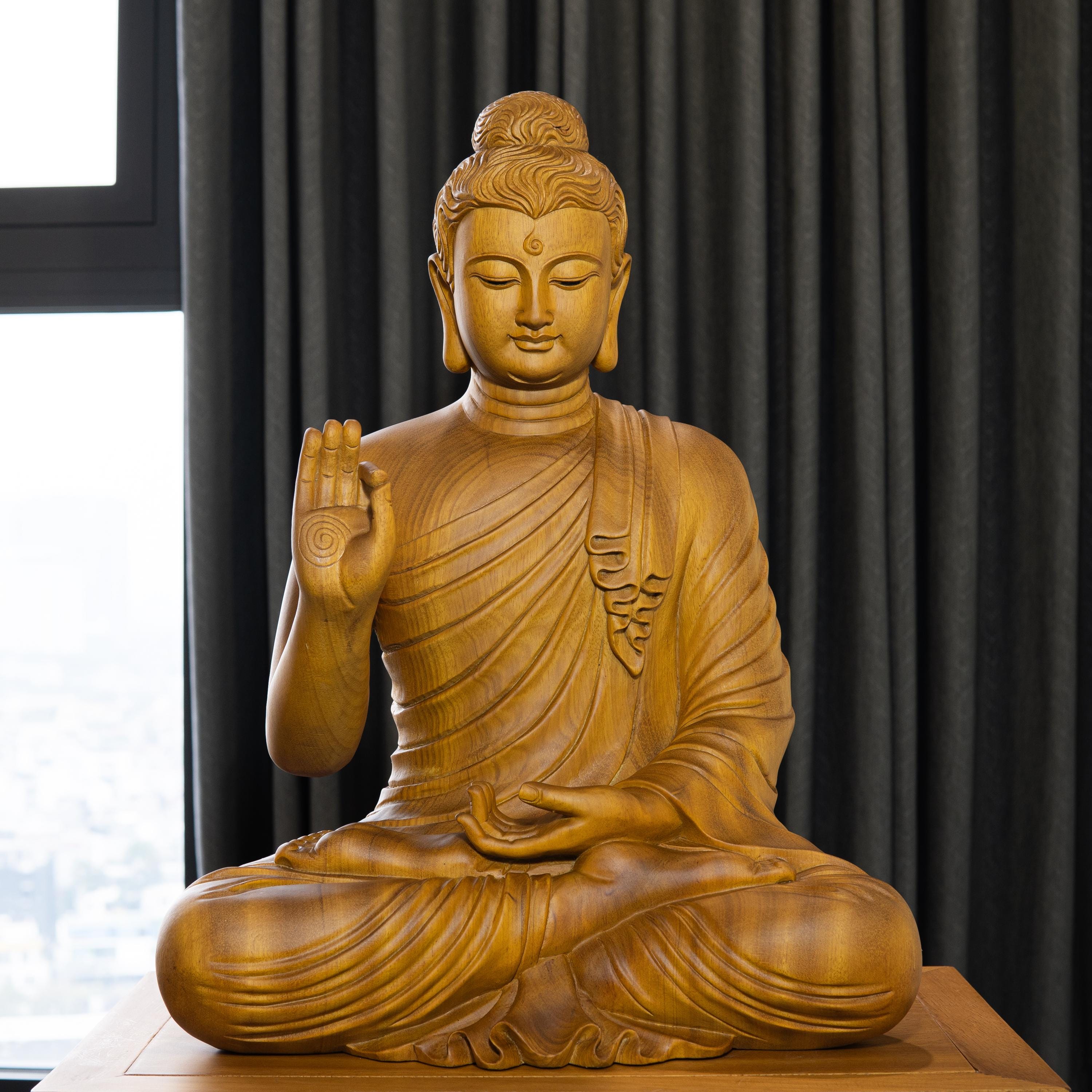 20 Inch Wooden Shakyamuni Buddha Statue - Meditating Gautama in