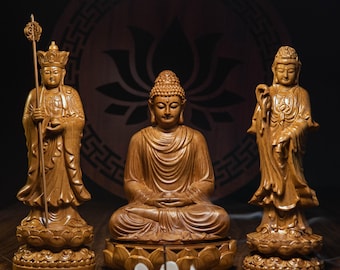 釈迦如来、観音菩薩、地蔵菩薩の三像セット、仏像、室内装飾、心の