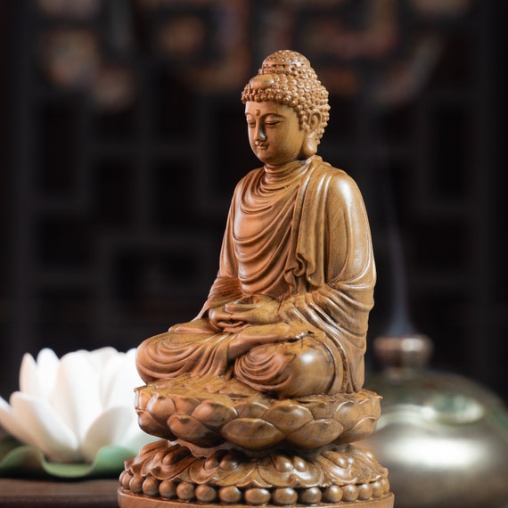 Wooden Sitting Gautama Buddha Statue, Shakyamuni Meditating Buddha