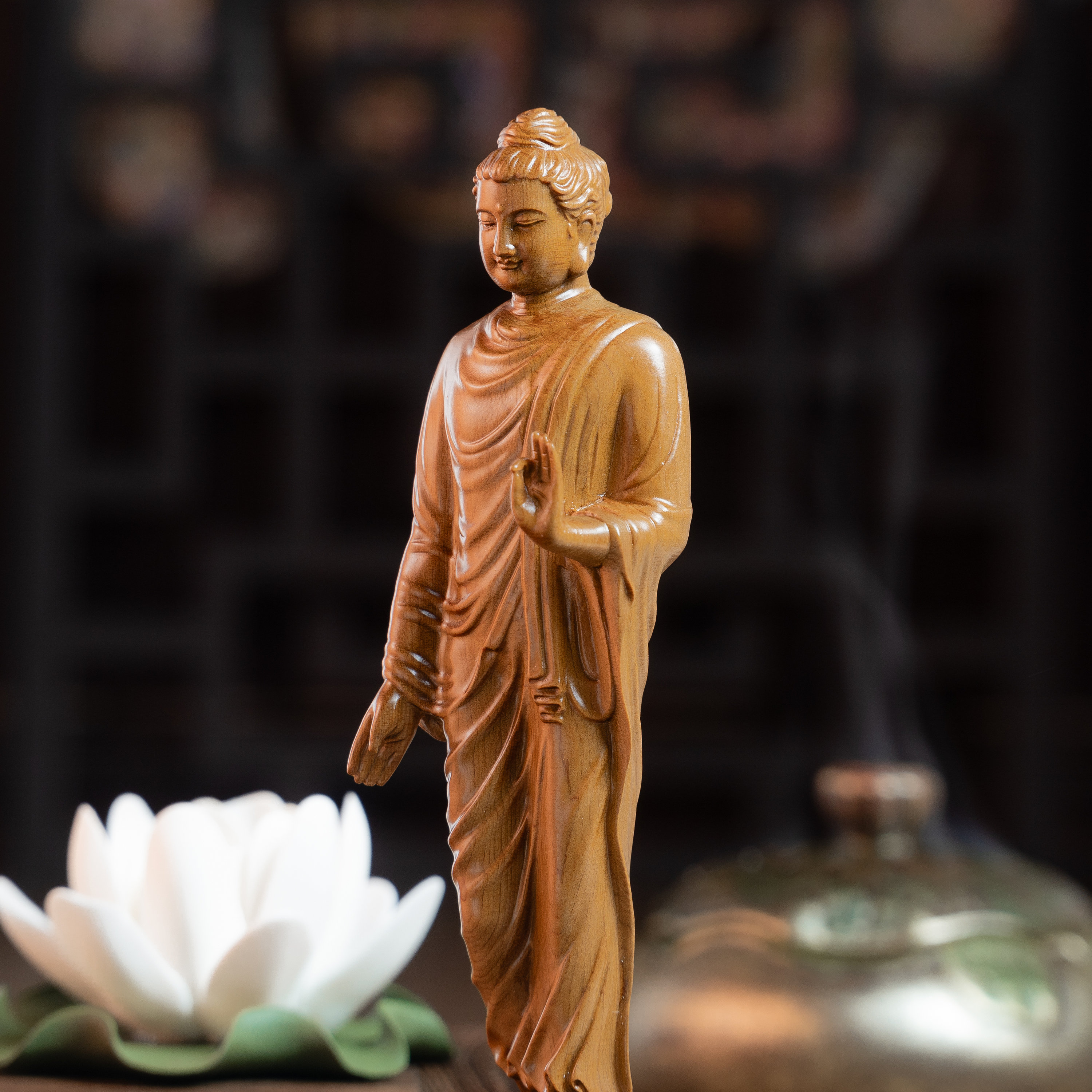 Standing Shakyamuni Buddha Statue, Wooden Buddha Statue 8