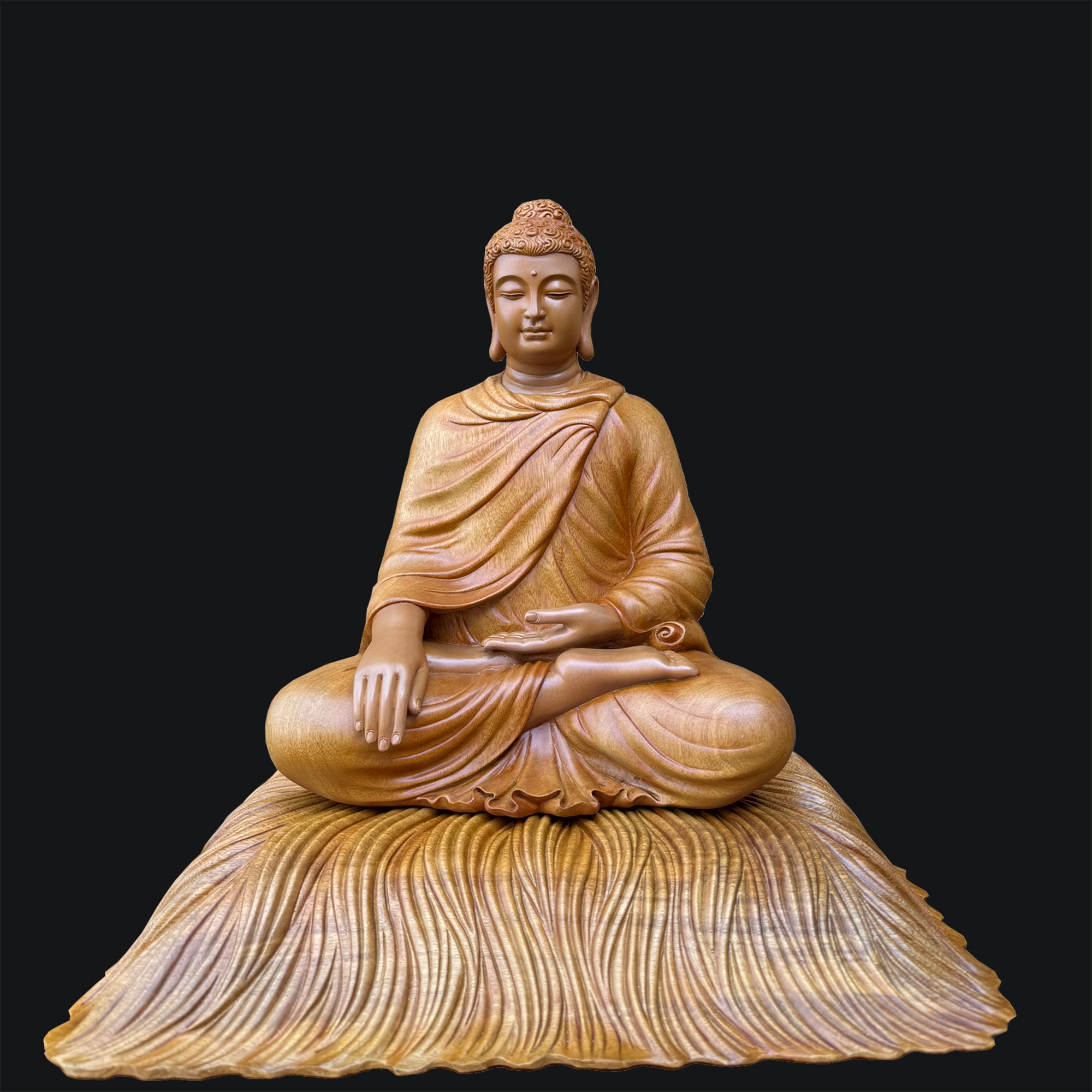 木製のゴータマ・ブッダ像、ブミスパルシャ・ムドラに座る釈迦牟尼の