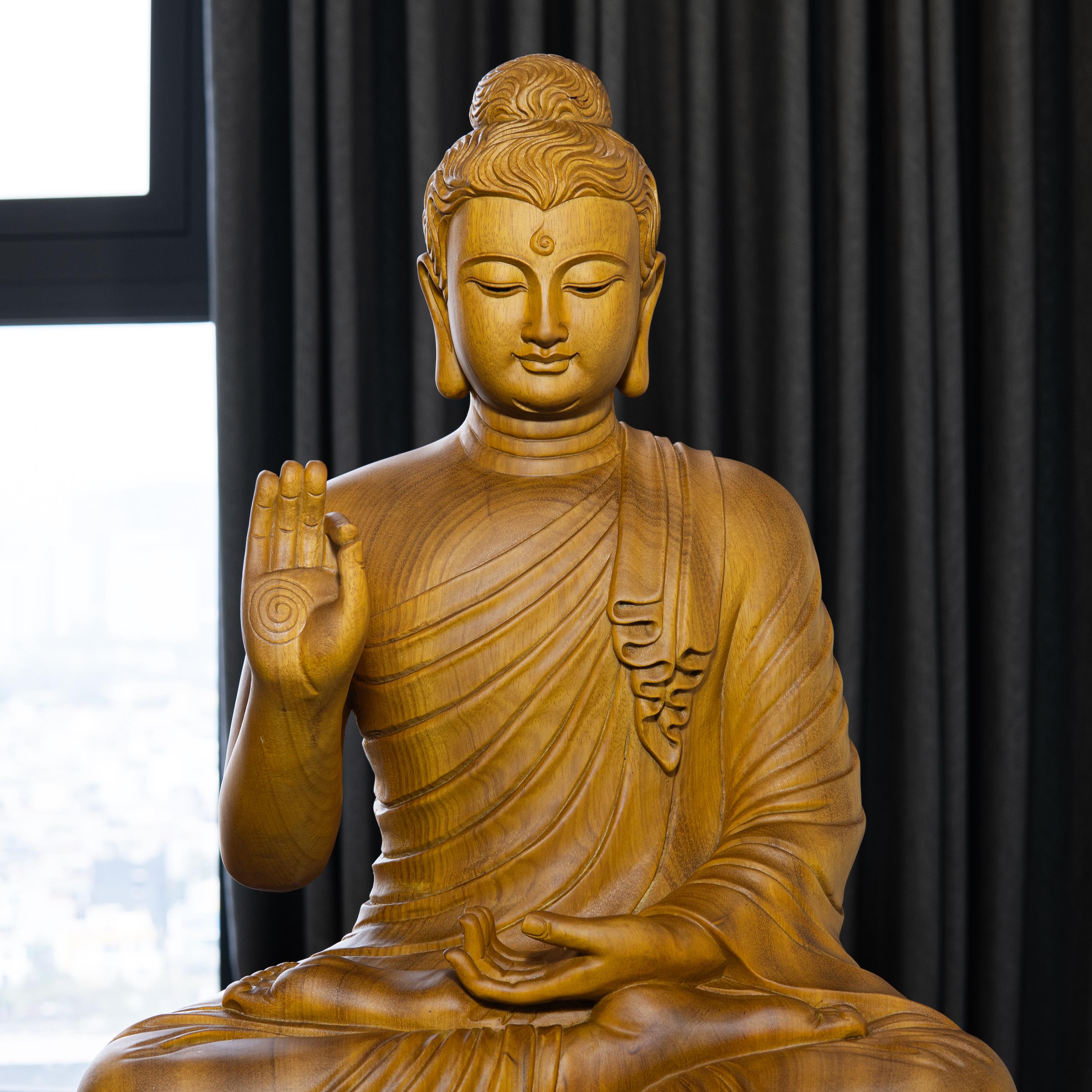 20 Inch Wooden Shakyamuni Buddha Statue - Meditating Gautama in