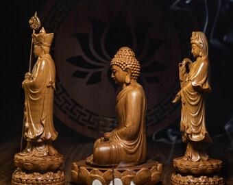 buddha.statue　画像1、2、3セット Three Statue Set of Shakyamuni Buddha, Guanyin, and Ksitigarbha