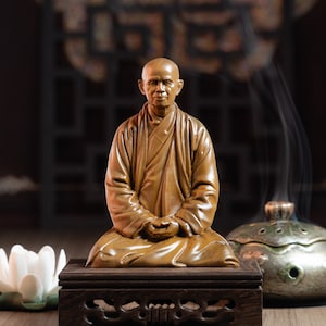 Zen Master Thich Nhat Hanh Statue, Buddhist Art Feng Shui, Meditation Decor, Buddha Statue Small for Home image 2