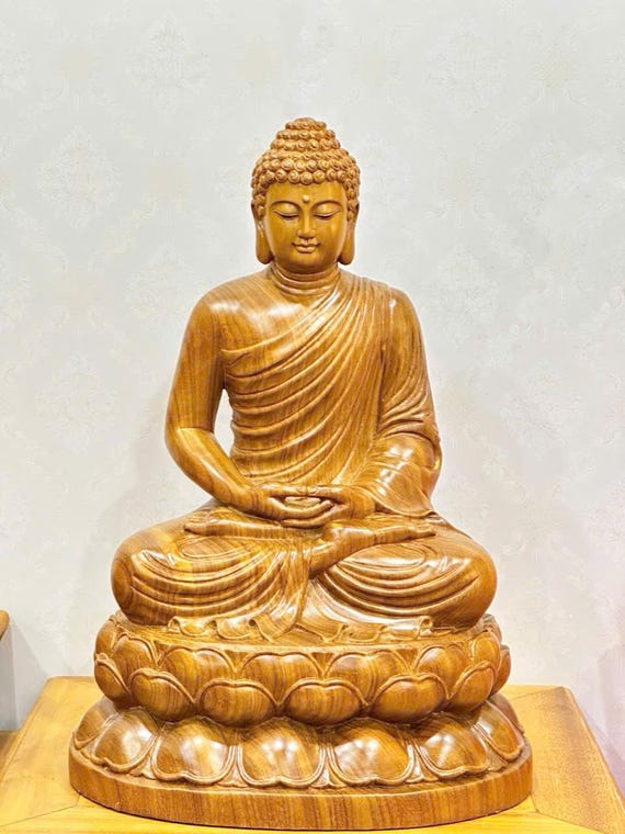 Wooden Sitting Gautama Buddha Statue 15.7/19.7/23.6 Inch