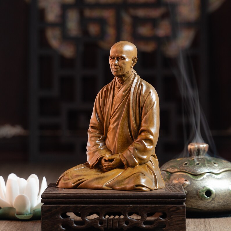 Zen Master Thich Nhat Hanh Statue, Buddhist Art Feng Shui, Meditation Decor, Buddha Statue Small for Home image 6