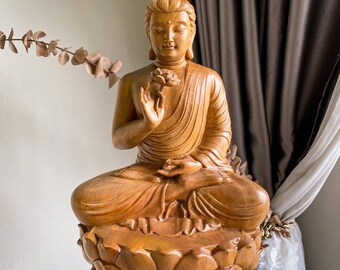 蓮華座釈迦牟尼仏像（木製）11.8インチ仏像（仏像）仏像（室内装飾用 