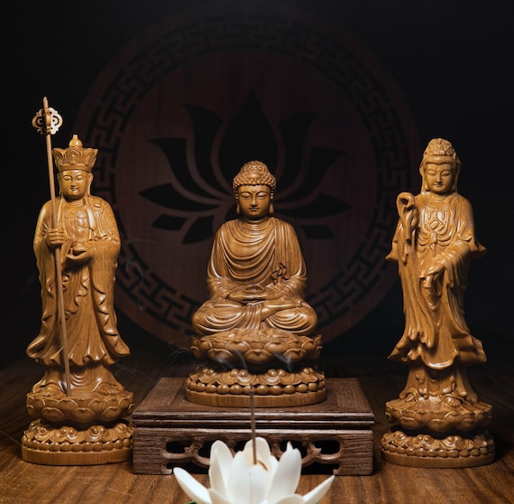 釈迦如来、観音菩薩、地蔵菩薩の三像セット、仏像、室内装飾、心の