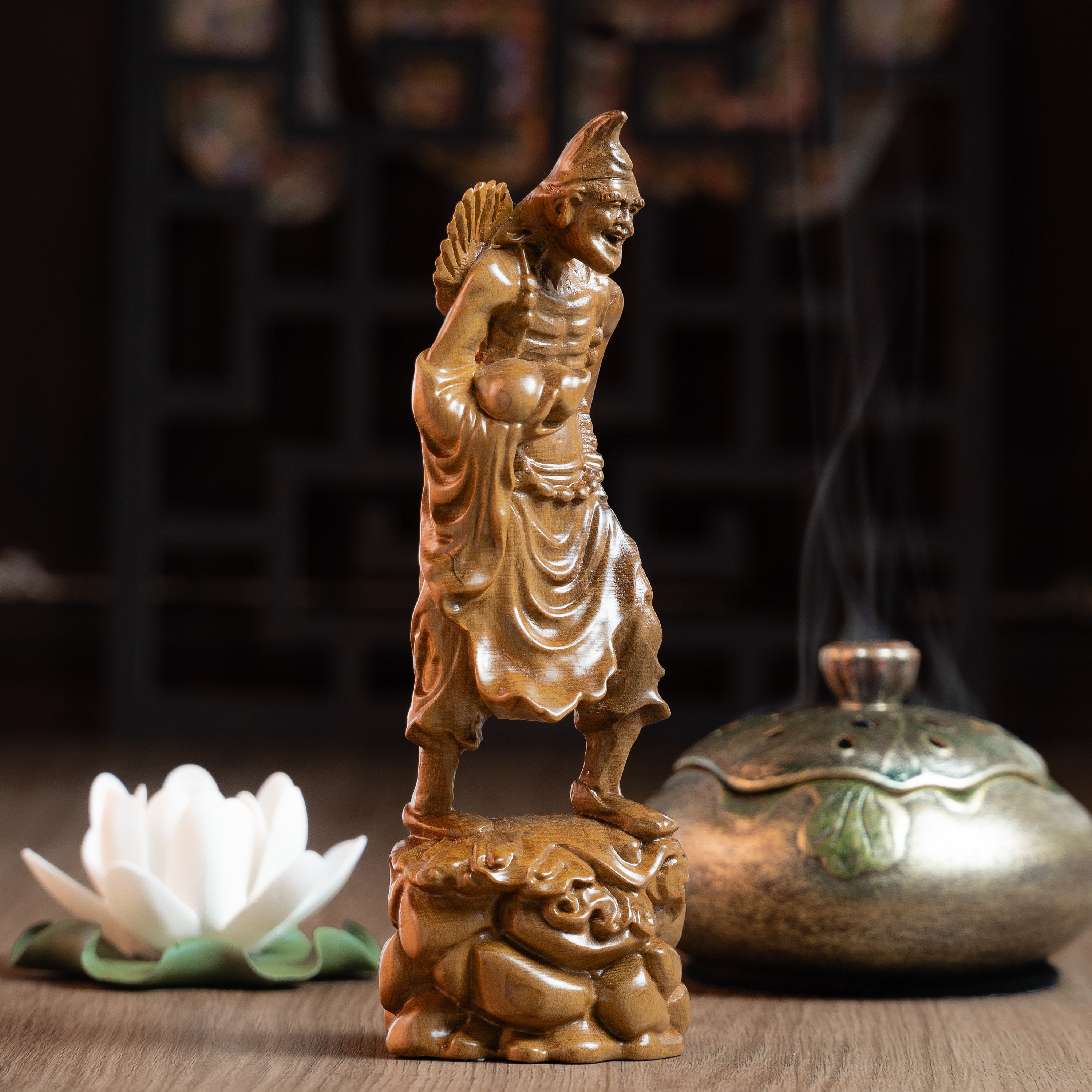 Wooden Statue of Ji Gong, Chan Master Daoji Statue, Buddhist Art