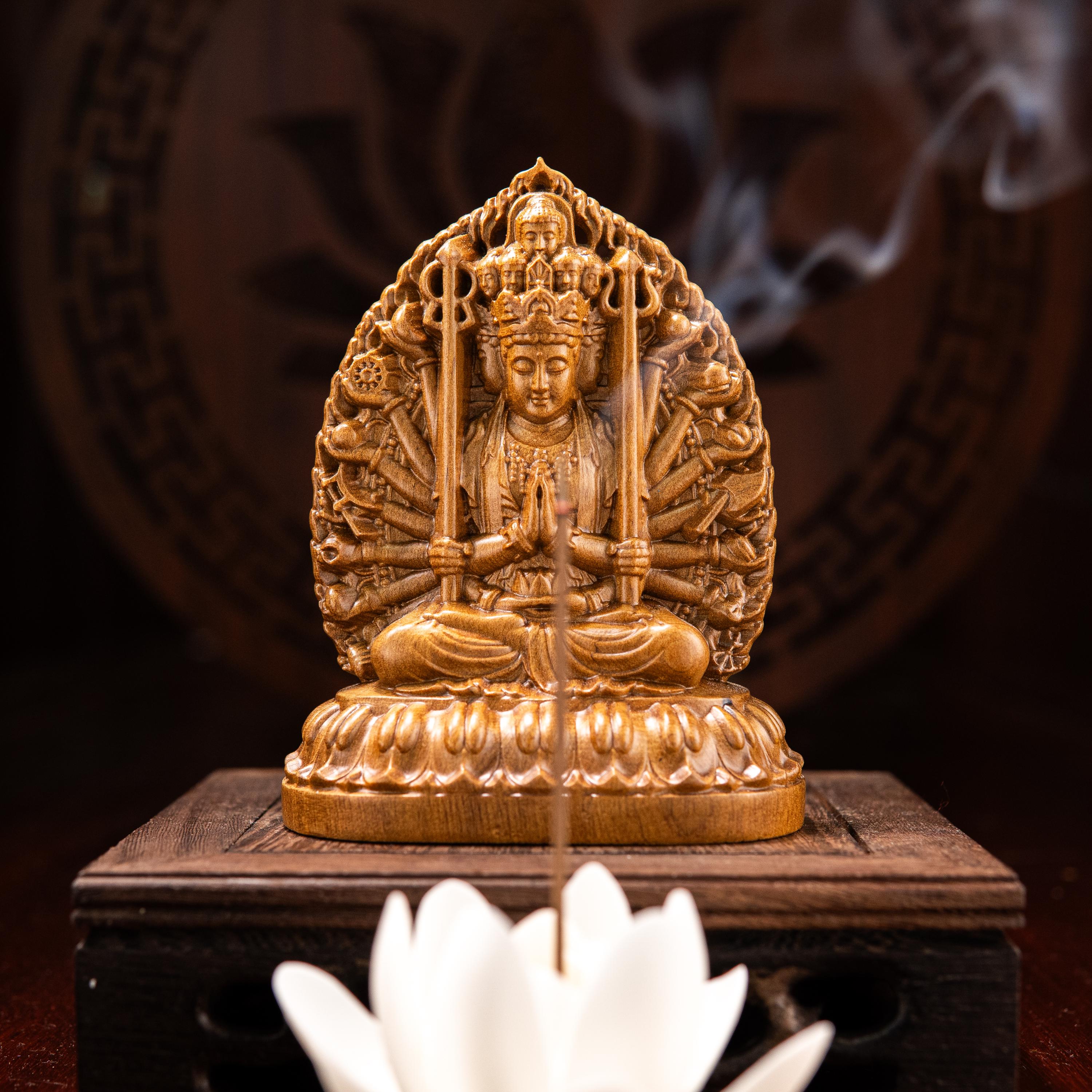 Tausendhändige Guan Yin Buddha-Statue, doppelseitige hölzerne Tausendhändige Kwan Yin, Quan Yin, Kuan Yin, Zen-Dekor, spirituelle Geschenke