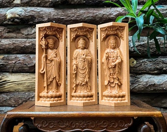 Buddhist Prayer Altar of Ksitigarbha Bodhisattva - Gautama Buddha - Guanyin Buddha, Buddha Statues for Home Decor, Meditation Decor