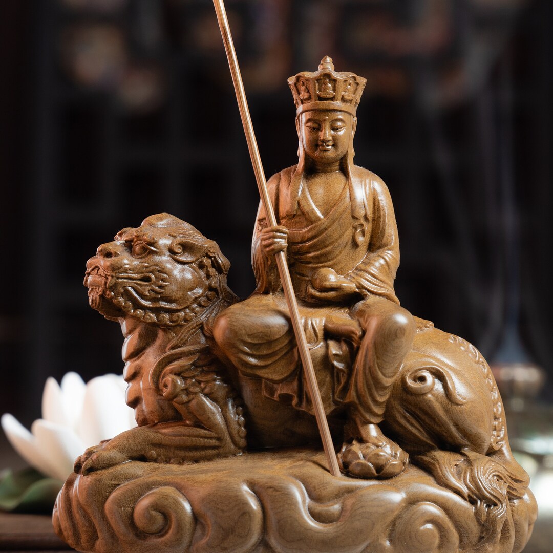 Ksitigarbha Bodhisattva Ride Unicorn Lion Statue, Dizang Statue