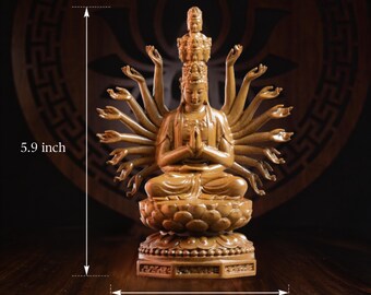 蓮の上に座る千手観音菩薩像、千手観音、観音、観音像風水、瞑想装飾