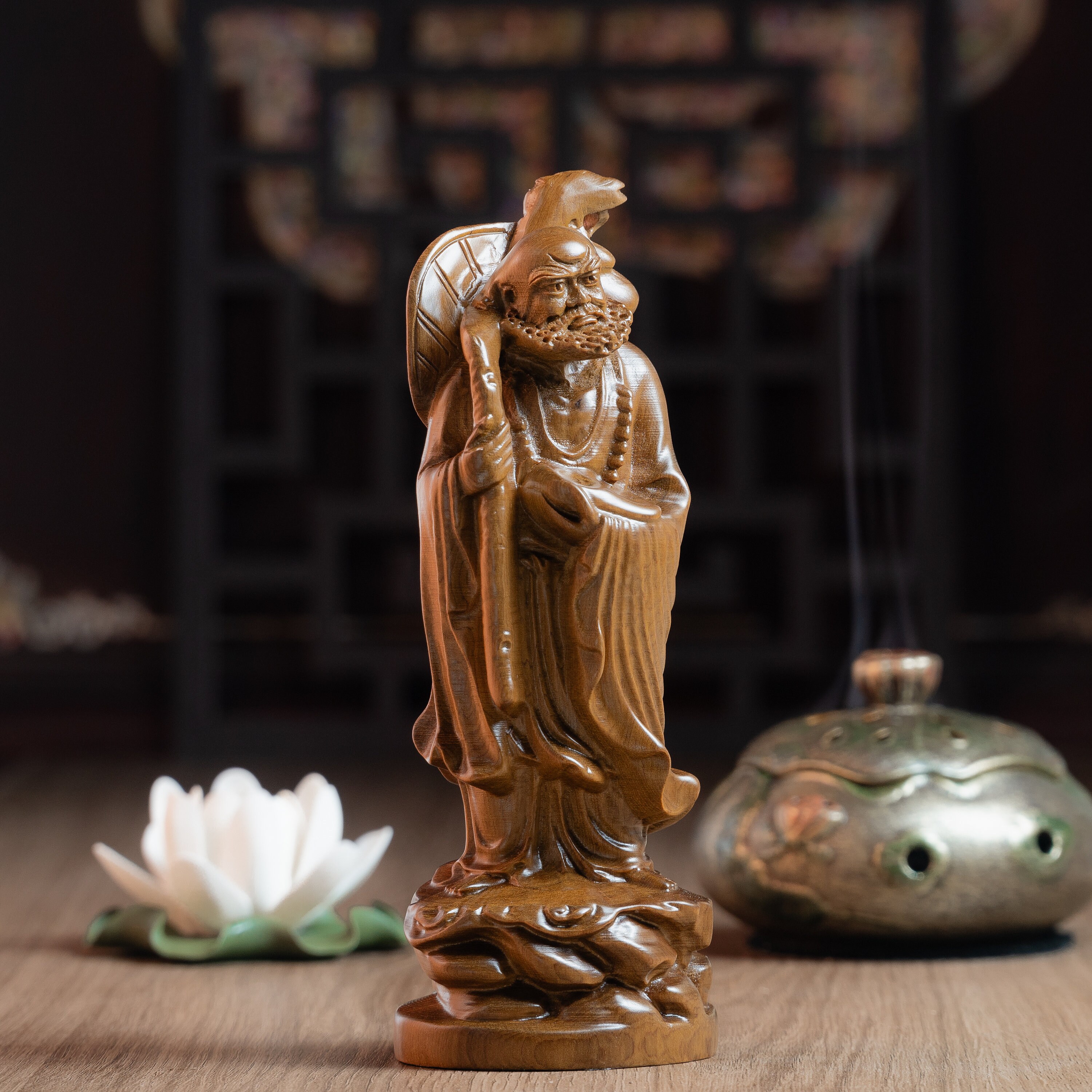 Standing Bodhidharma Statue, Buddhist Art Feng Shui Statue 8