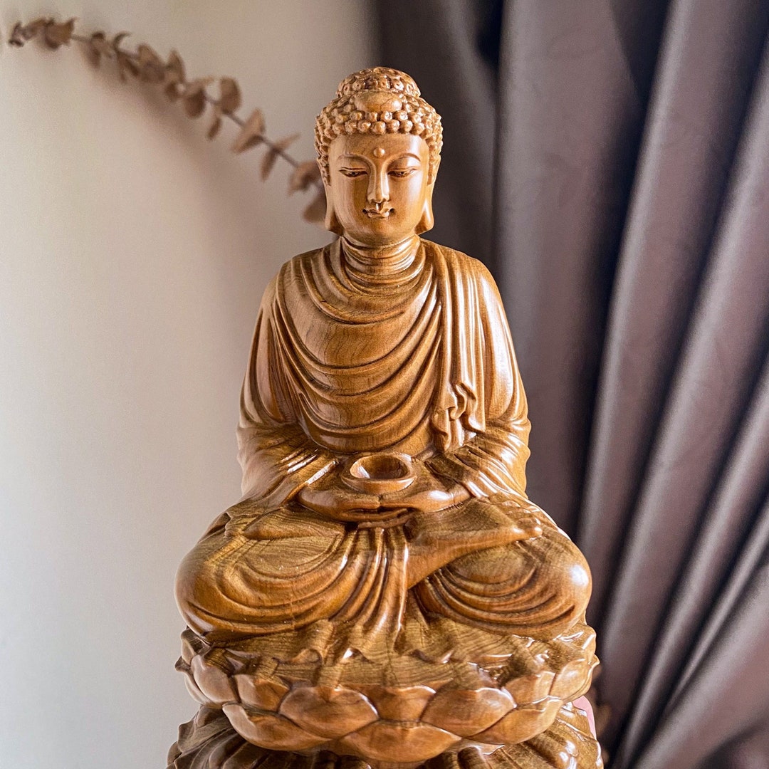 Wooden Sitting Gautama Buddha Statue Shakyamuni Meditating Etsy