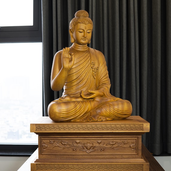 20 Inch Wooden Shakyamuni Buddha Statue - Meditating Gautama in