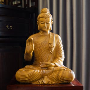 Wooden Shakyamuni Buddha Statue 20 Inch, Spiritual Decor, Meditation and Feng Shui Gifts, Buddha Statues for Home