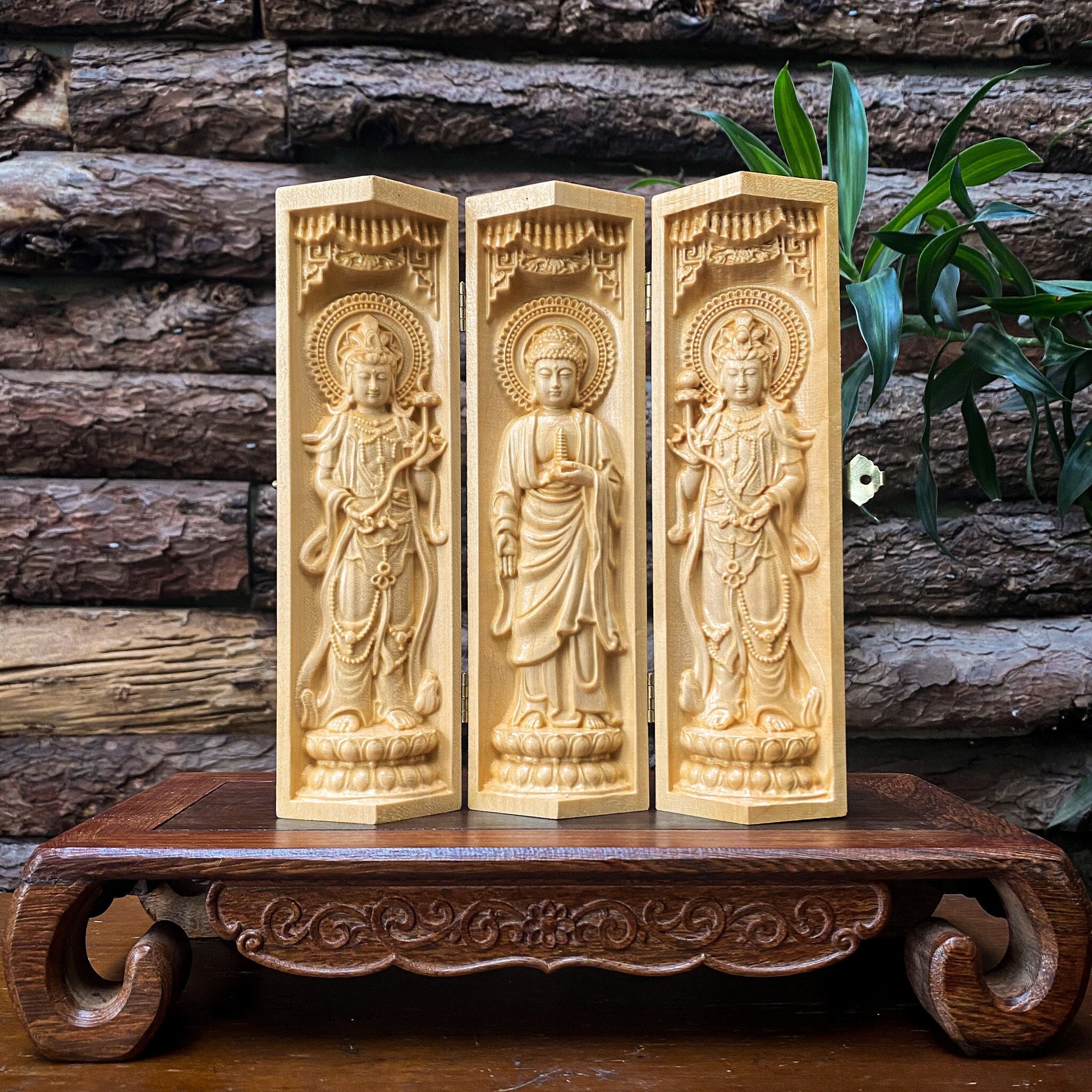 Buddhist Portable Folding Altar, Three Saints of the East Sitting
