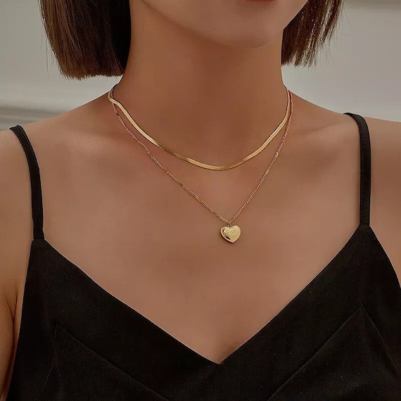 Double Layer Heart Necklace Etsy