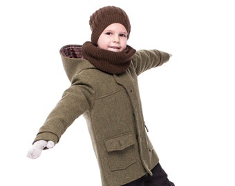 Boys Zipped Wool Coat With Hood Kids Minimalist Elegant Classic