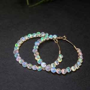 Ethiopian opal hoop earrings, large statement hoop earrings, October birth stone, Mothers day gift, gift for her, best friend gift