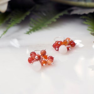 CLOSEOUT Handmade white jade and agate bead earrings, sterling silver earrings, cluster earrings, gift for her, bead work