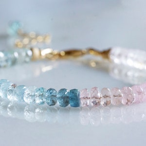 Aquamarine morganite gold bracelet, harlequin color bracelet, mothers day gift, gift for her, healing jewelry,  March birth stone