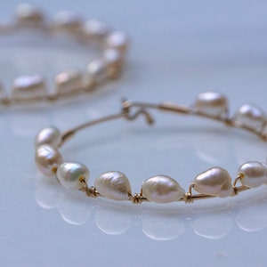 Baroque hoop earrings, gold filled pearl earrings, mothers day gift, gift for her, silver hoop, June birthstone image 3
