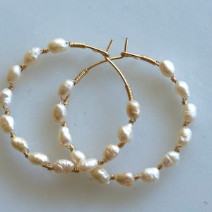 Baroque hoop earrings, gold filled pearl earrings, mothers day gift, gift for her, silver hoop, June birthstone image 2