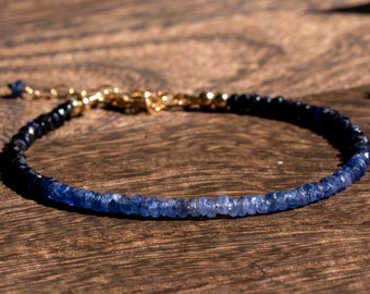 Niet kopen, aangepaste volgorde voor Julie, 6,0 inch Ombre saffier armband, september geboortesteen, 14k gouden en zilveren Ombre blauwe armband