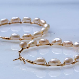 Baroque hoop earrings, gold filled pearl earrings, mothers day gift, gift for her, silver hoop, June birthstone image 8