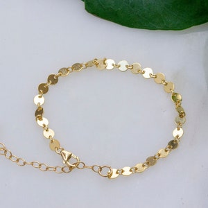 14k gold filled coin bracelet, dainty gold chain, gift for her, minimalist design