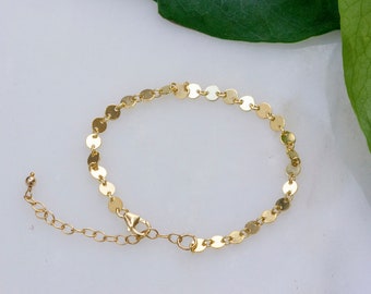 14k gold filled coin bracelet, dainty gold chain, gift for her, minimalist design