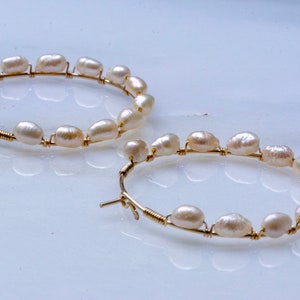 Baroque hoop earrings, gold filled pearl earrings, mothers day gift, gift for her, silver hoop, June birthstone image 7