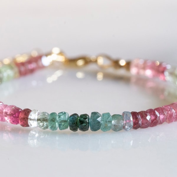 Watermelon tourmaline bracelet, October birth stone, healing gemstone bead work, mothers day gift, best friend gift