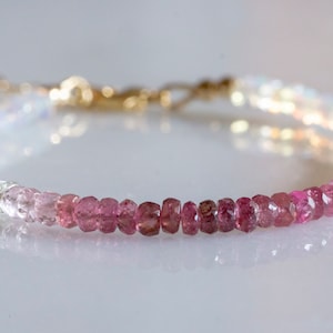 Ombre pink tourmaline and Ethiopian opal gold  bracelet, October birth stone, mothers day gift, gift for her, bead work.