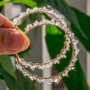 Herkimer diamond hoop earrings, gold filled quartz hoop earrings, April birth stone