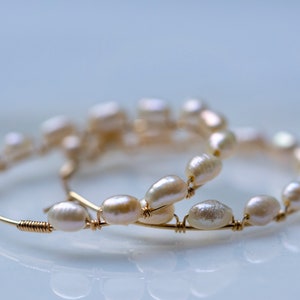 Baroque Pearl Hoop Earrings: 14k Gold Filled or Sterling Silver