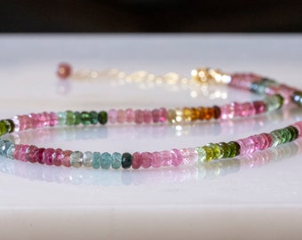 Tourmaline multicolor bead necklace, October birthstone