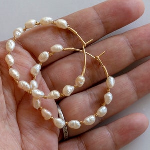 Baroque hoop earrings, gold filled pearl earrings, mothers day gift, gift for her, silver hoop, June birthstone image 4