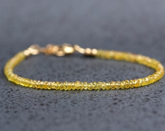 Gele saffierarmband, geboortesteen van september, 14k goud en zilveren felgele armband, handgemaakt cadeau voor haar.