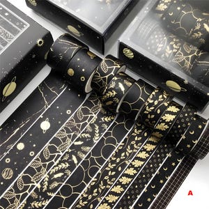 Black and Gold Washi Tape Set, 10 Rolls, Scrapbook Supplies