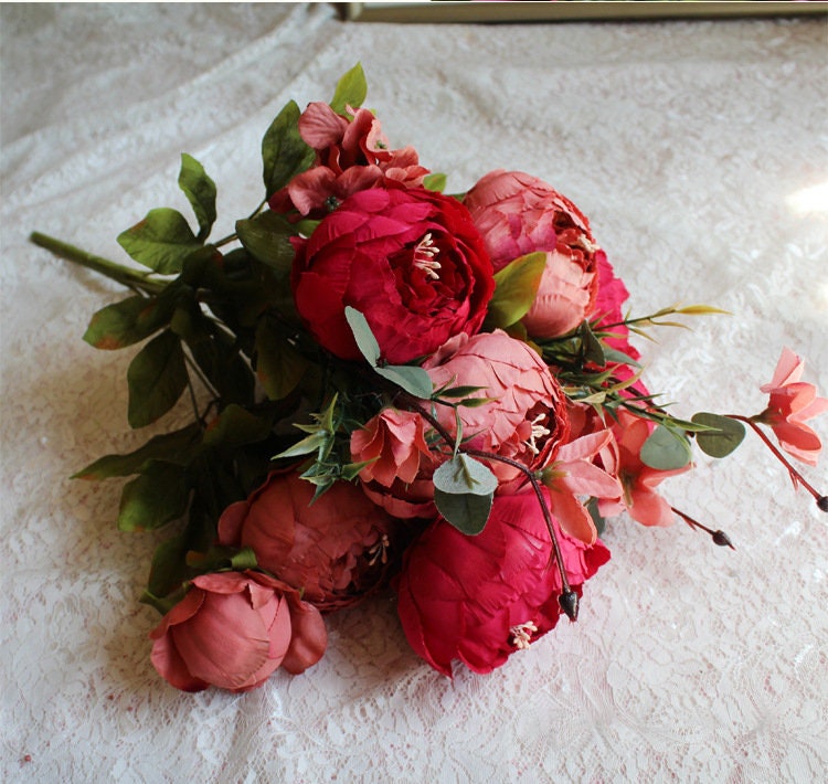 Artificial Peony Bouquet in 18 Different Colours / Silk Peonies Bunch