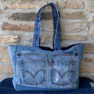Eco-Friendly Upcycled Denim Tote Bag- Handmade Sustainable Fashion Accessory-Perfect for Shopping & Everyday Use-Unique Gift Idea